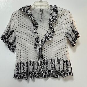 Zara Black and White Floral Blouse